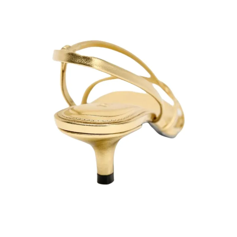 ZARA One Strap Sandals 6cm Women's Gold-4