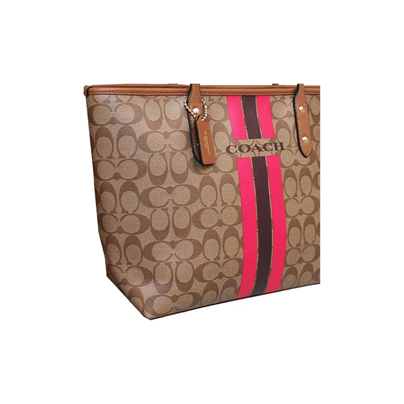COACH City Zip Tote PVC Tote Bag, Shoulder Bag Tubas Women's Brown & Rose Red-4