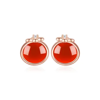AHK S925 Silver Stud Earrings Women's Red