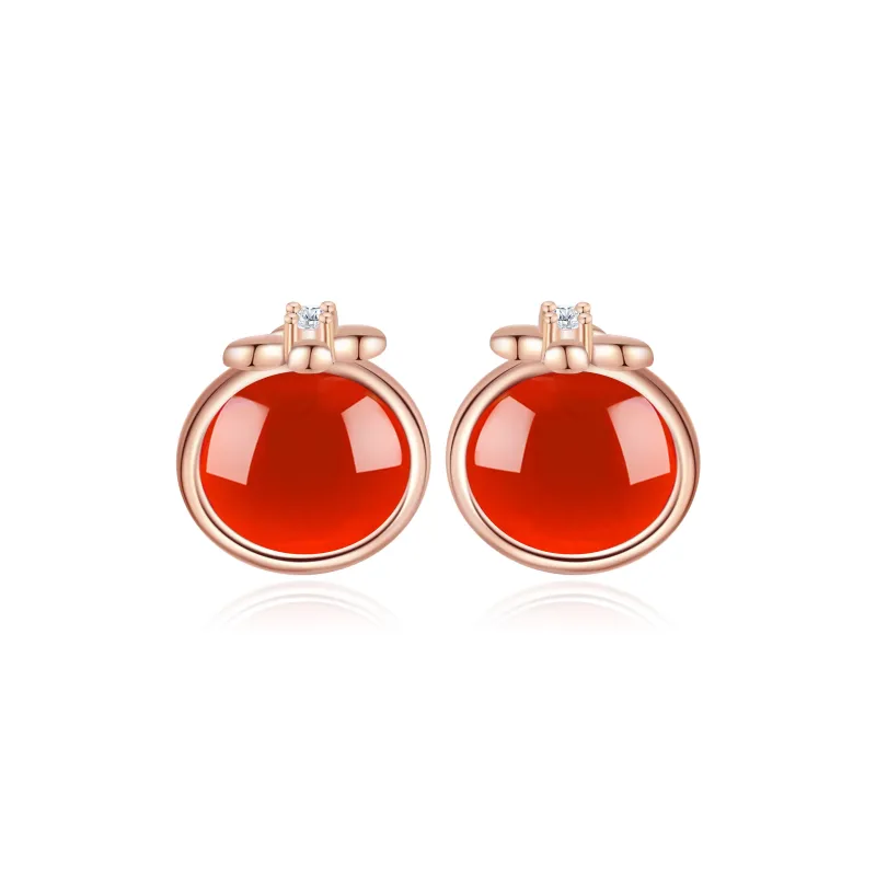AHK S925 Silver Stud Earrings Women's Red-0