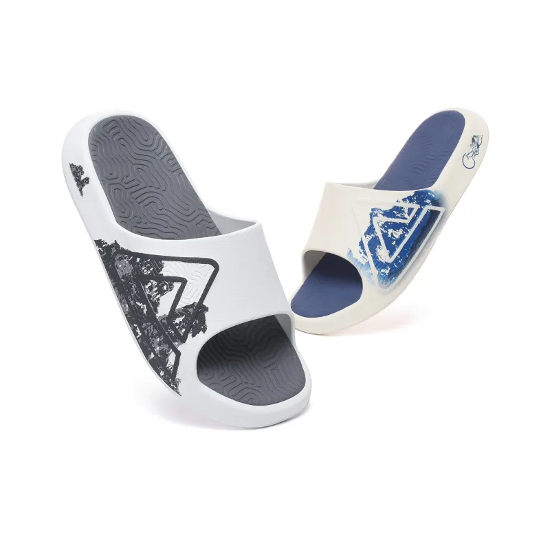 PEAK Extreme National Creativity Quiet Slip Resistant Cushioning Slide Slippers Men's Blue Gray Mismatched-2
