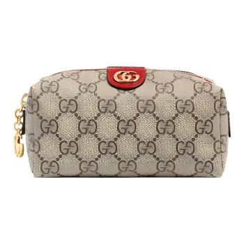 GUCCI Ophidia Canvas With Leather Clutch, Makeup Bag, Toiletry Bag Small Size Women's Furong Red