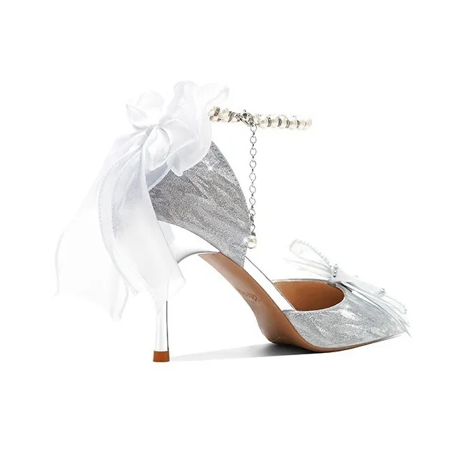 ROBINHOOD Castle Box Slim Heel High Heels Women's Silver-6