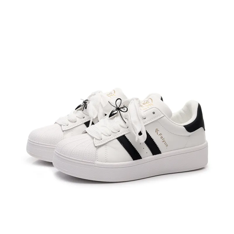 Feiyue Girly Heart Series Abrasion Resistant Lightweight Height Increasing Low Top Skateboard Shoes Women's White-1