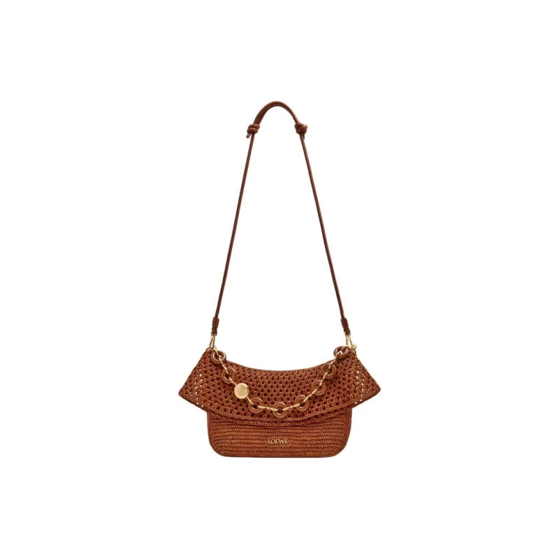 LOEWE Raffia One Shoulder Handbag Medium Size Women's Gold Brown-3
