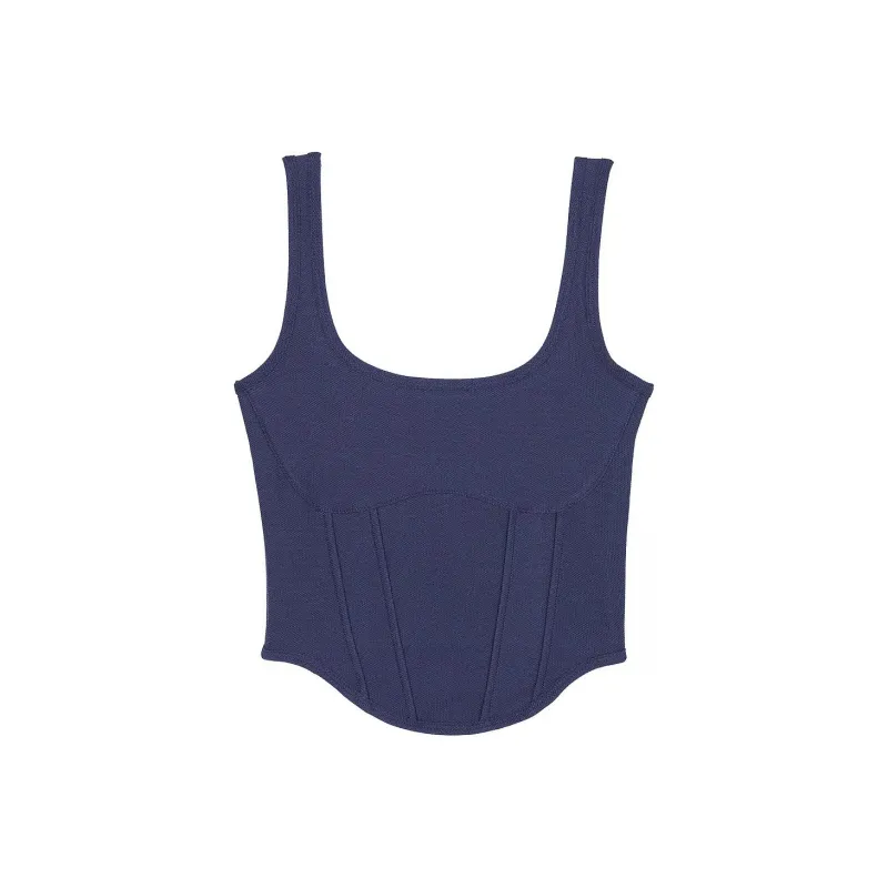 Victoria's Secret PINK THE CINCHED PIQUÉ CORSET TOP Midnight Navy Tank Top Women's Marine Blue-0