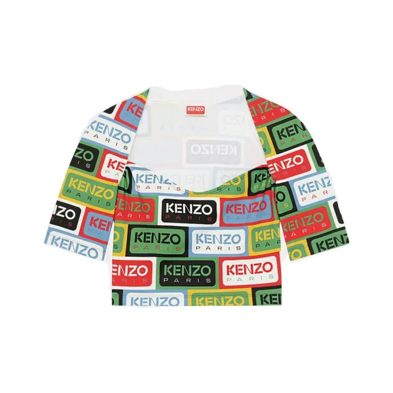 KENZO All Over Logo Printed Crewneck Crop Top-0