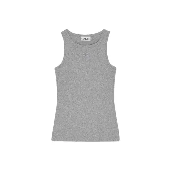GANNI Logo embroidered Mélange Tank Top