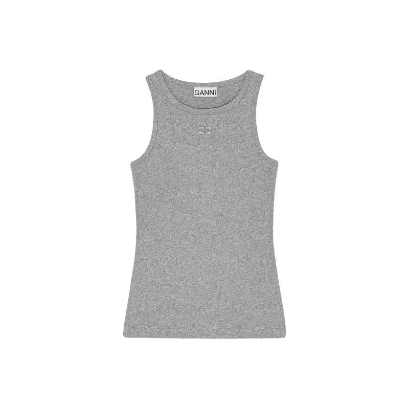 GANNI Logo-embroidered Mélange Tank Top-0