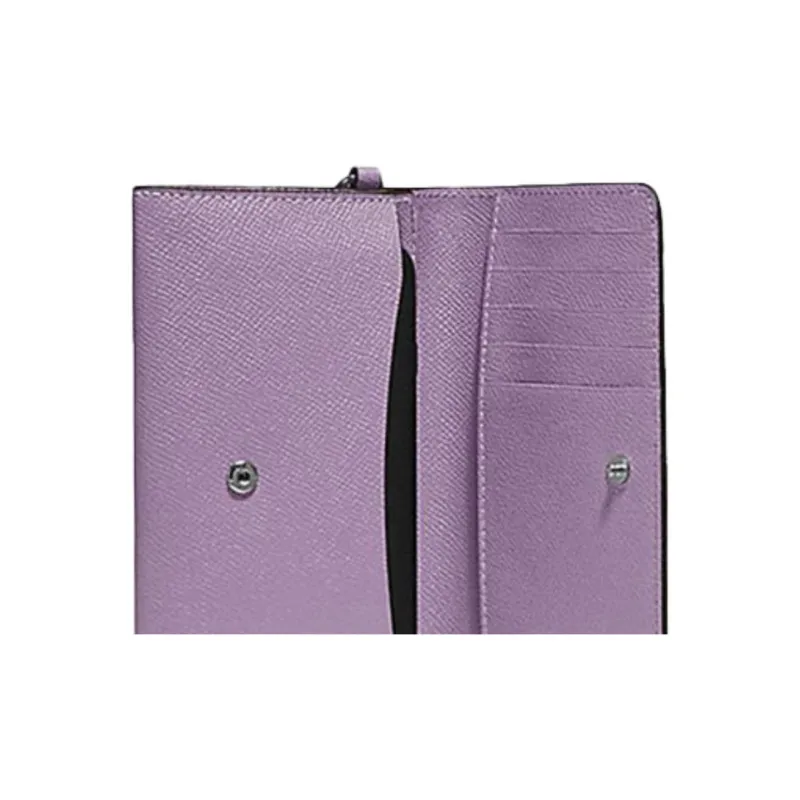 COACH Cross Grain Leather Clutch Wallet, Cell Phone Pouch Trumpets Women's Dark Purple-3
