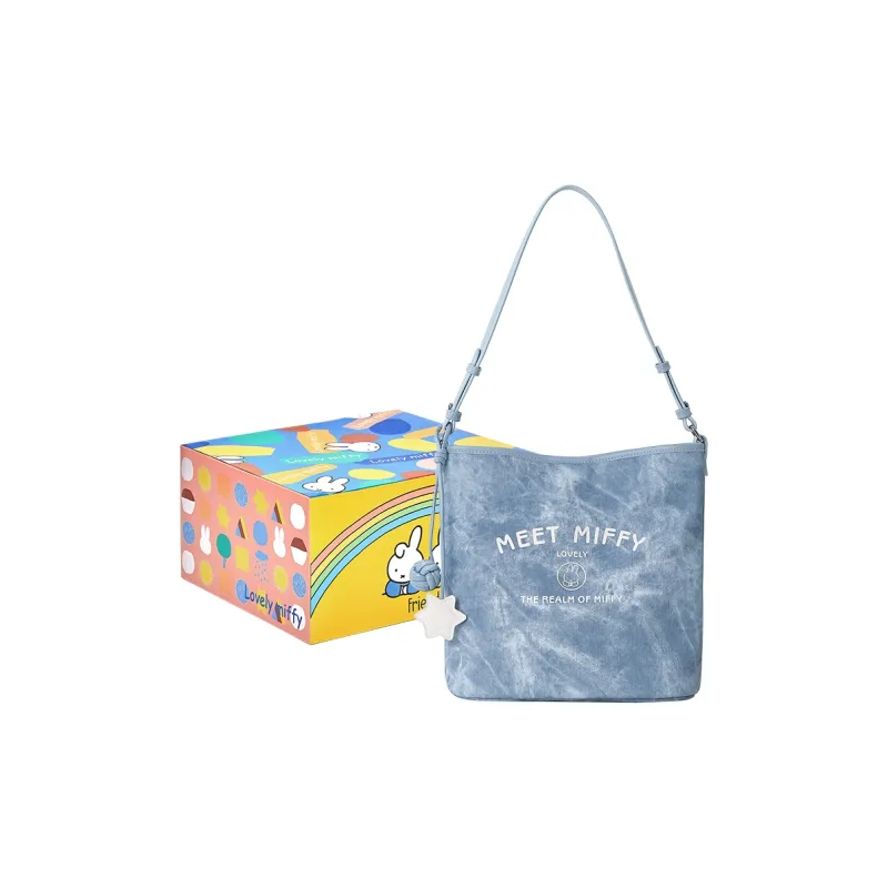 Miffy Synthetic Leather Shoulder Bag Medium Size Women's Ecru/Light Blue-8
