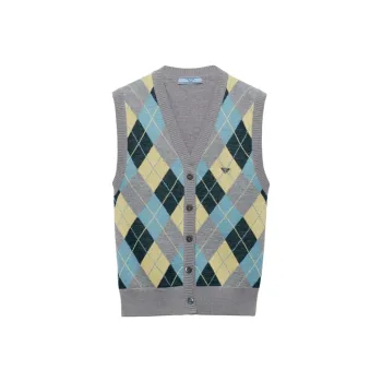 PRADA Checked Buttoned Knitted Vest