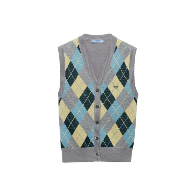 PRADA Checked Buttoned Knitted Vest-0