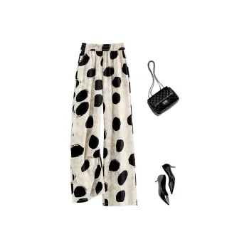 TOUCH Casual Pants Women's Beige Black Polka Dot