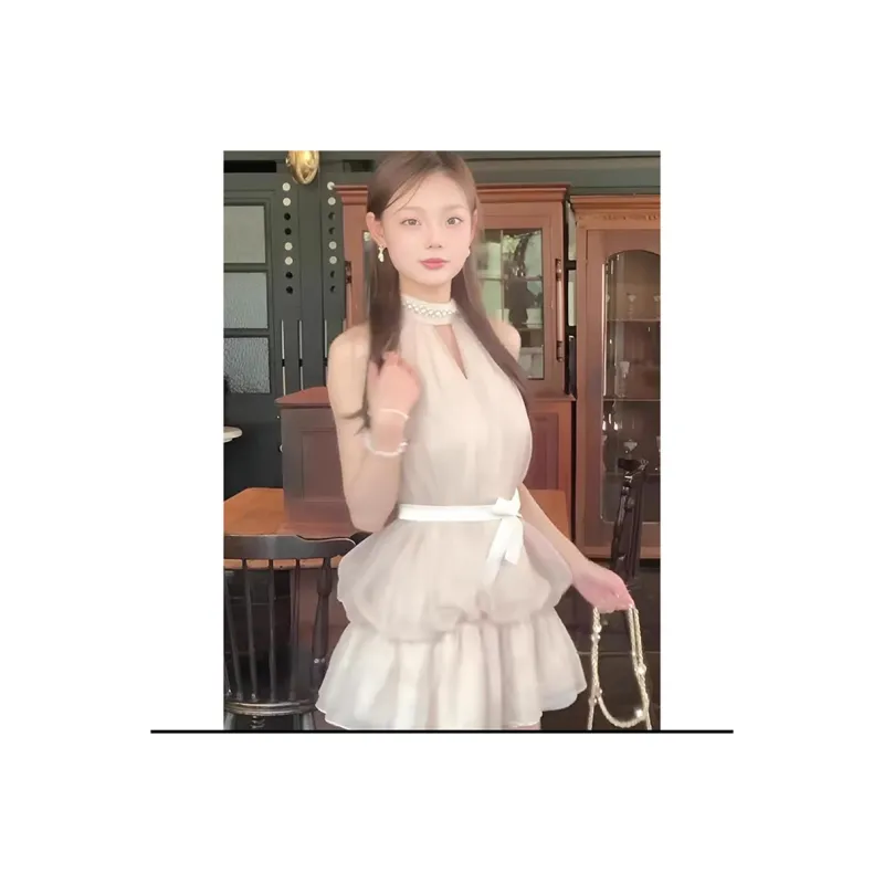 / Sleeveless Dresses Women's Shimmer Nude Pink-2