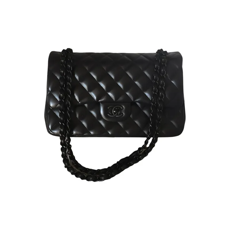 CHANEL Classic Flap CFSo Black Sheepskin Shoulder Bag, Crossbody Bag Women's Black-0