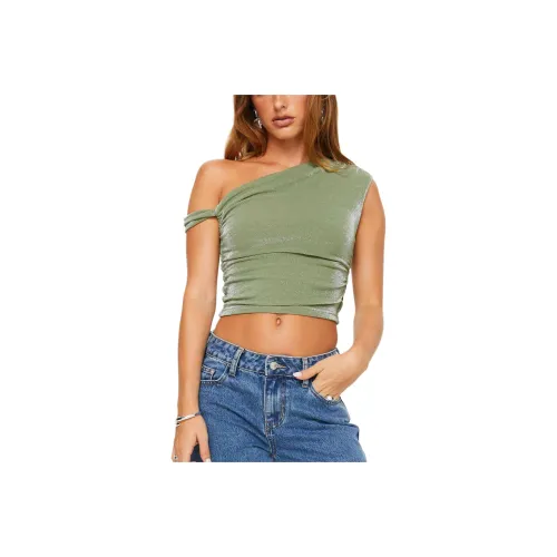 PRINCESS POLLY BELLER TOP Tank Tops Women's Green Glitter/Green Shimmery