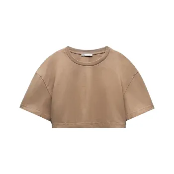 ZARA Drop Shoulder Sleeve T Shirt Women's Light Brown