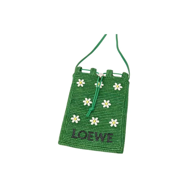 LOEWE Raffia Crossbody Bag Women's Tropical Green & White-3