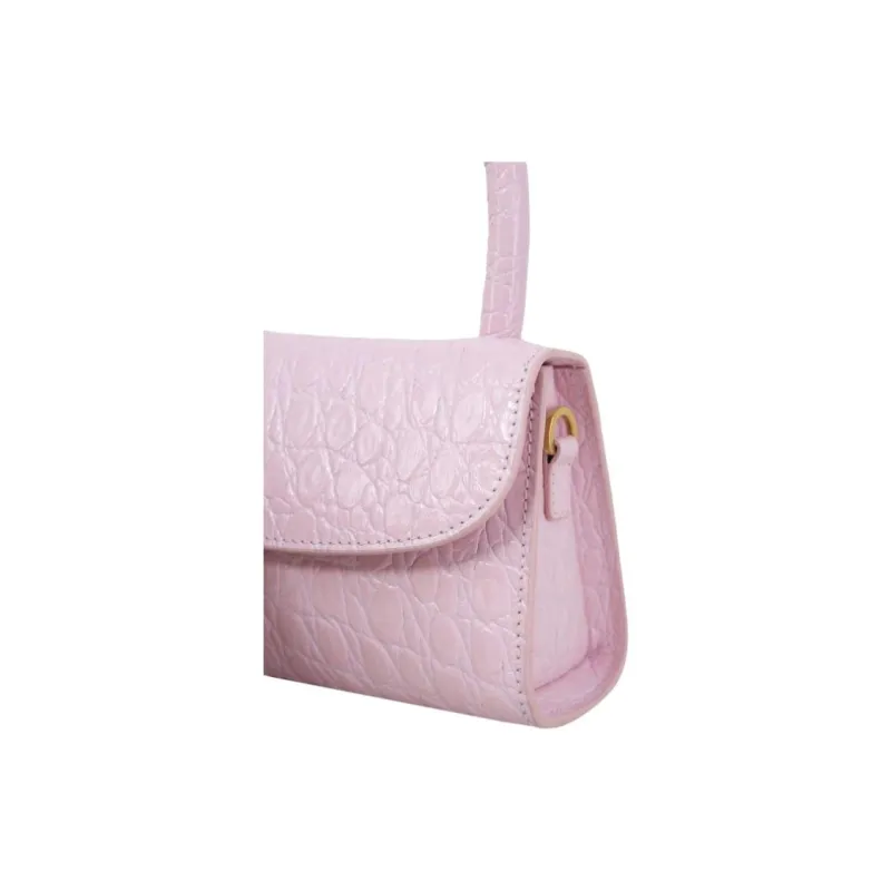 By Far Mini Croco Cow Leather Flap Bag, Shoulder Bag, Crossbody Bag, Handbag Trumpets Women's Pink-3