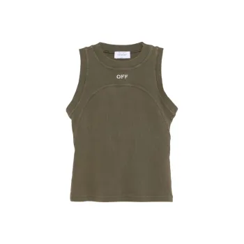 OFF WHITE Logo Embroidered Ribbed Tank Top