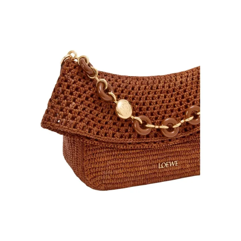 LOEWE Raffia One Shoulder Handbag Medium Size Women's Gold Brown-7