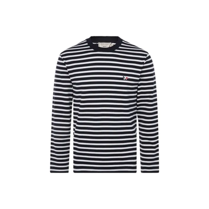 Maison Kitsune Striped Fox Patch Classic T Shirt-1