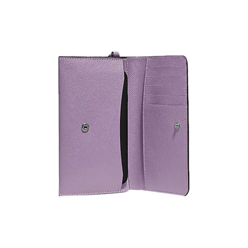 COACH Cross Grain Leather Clutch Wallet, Cell Phone Pouch Trumpets Women's Dark Purple-1
