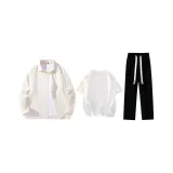 Clothing Sets (Apricot Shirt+White Short-Sleeved+Black Casual Pants)