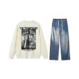 Creamy Apricot Top+Denim Blue Jeans