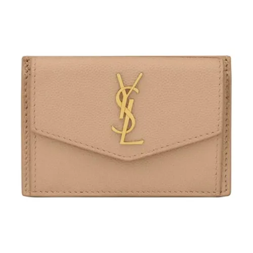 SAINT LAURENT UPTOWN Grained Embossed Leather Card Holder Women's Dark Beige