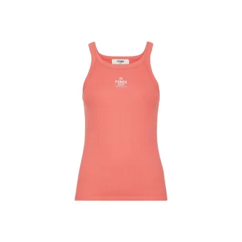 FENDI Logo Embroidered Ribbed Knit Tank Top