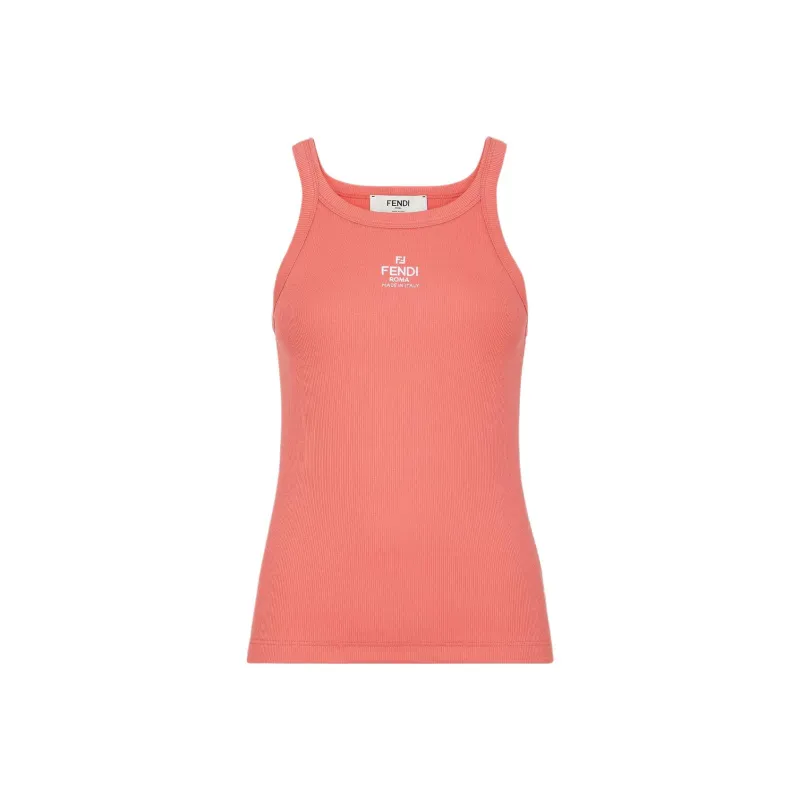 FENDI Logo Embroidered Ribbed Knit Tank Top-0