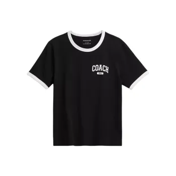 COACH Crew Neck Color Block Trim Short Sleeved Regular T Shirt Women's Black