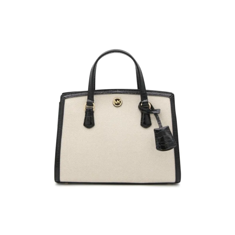 MICHAEL KORS Chantal Calfskin Messenger Bag, One Shoulder Crossbody Clutch Trumpets Women's Beige & White & Black-1