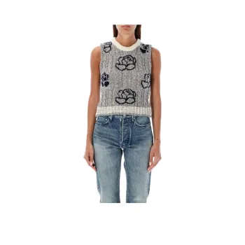 THOM BROWNE Rose Intarsia Cable Knitted Sleeveless Jumper
