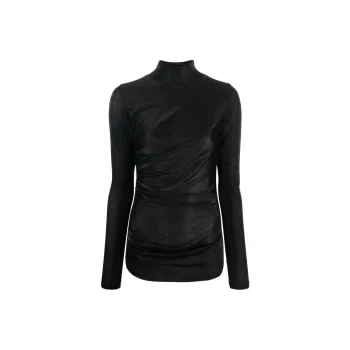 MSGM Glittery Gathered High Neck Metallic T Shirt