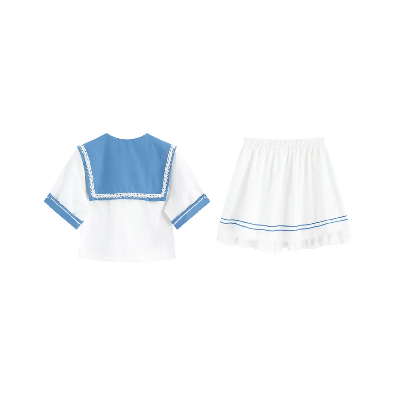 PZGE Uniforms Women's Clothing Sets Sailor Suit+Bowknot+Skirt-1