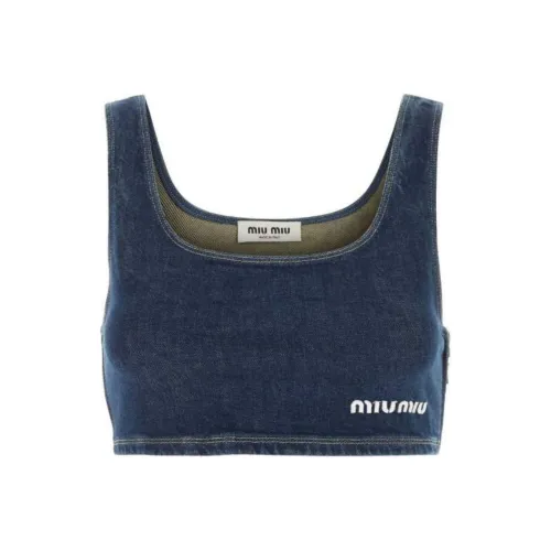 MIU MIU Logo Embroidered Denim Cropped Top