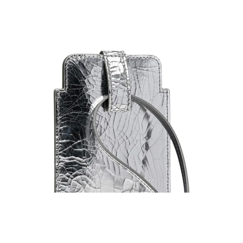 Maison Margiela Leather One Shoulder Crossbody Cell Phone Pouch Unisex Silver-4