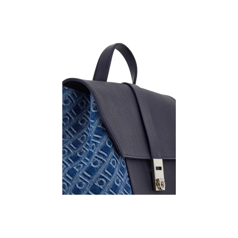 FERRAGAMO Fabric With Cow Leather Backpack Men's Denim Blue-3