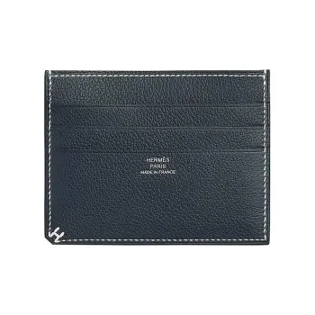 HERMES H Sellier Leather Card Holder Women's New Ocean Blue