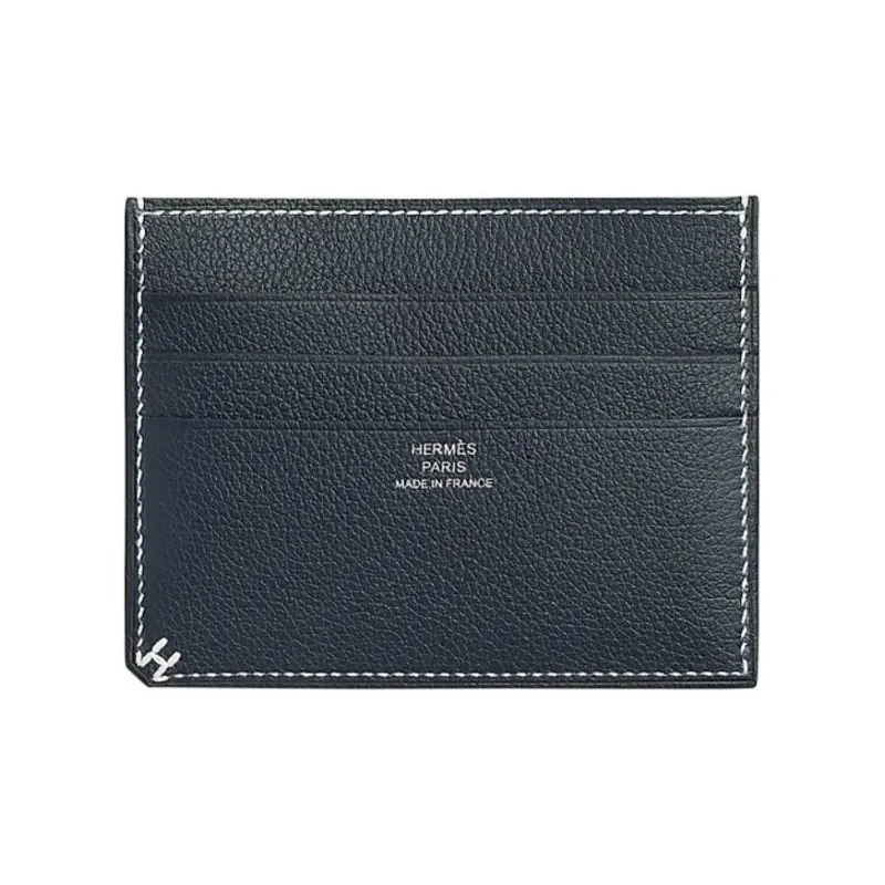HERMES H Sellier Leather Card Holder Women's New Ocean Blue-0