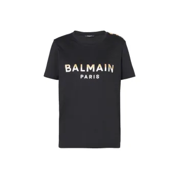 BALMAIN Three button Logo print T shirt