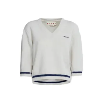MARNI Logo Embroidered V Neck Knitted Top