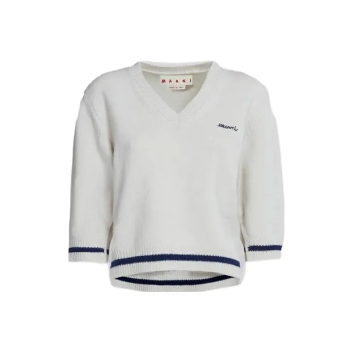 MARNI Logo Embroidered V Neck Knitted Top-0