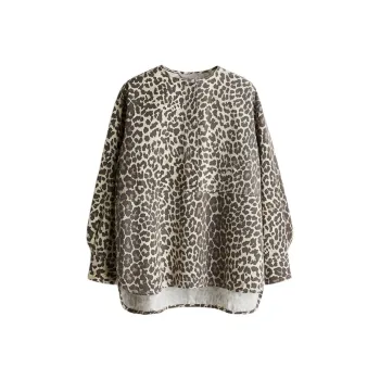 H&M T Shirt Women's Light Beige/Leopard Print