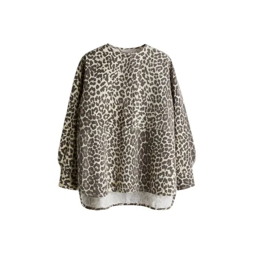 H&M T Shirt Women's Light Beige/Leopard Print