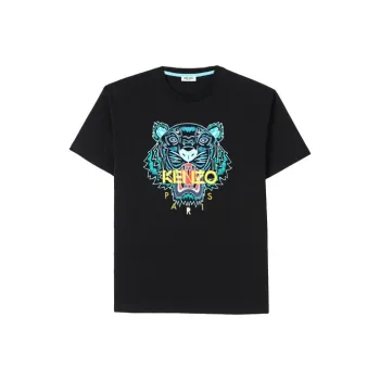 KENZO Offset Printing Tiger Head Pattern Short Sleeve T Shirt Black