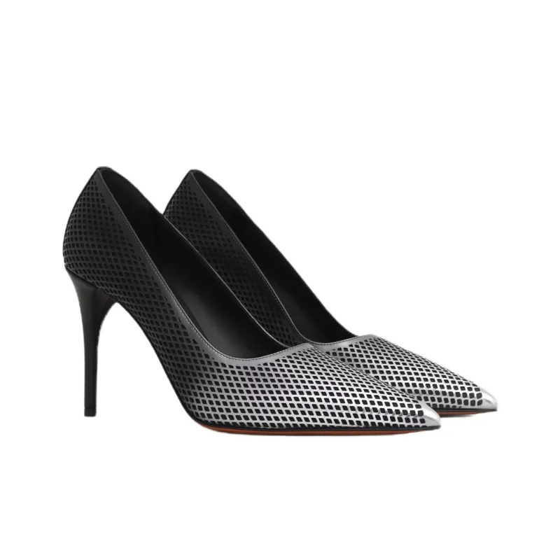 Alaia Slim Heel High Heels 9cm Women's Silver Black-2